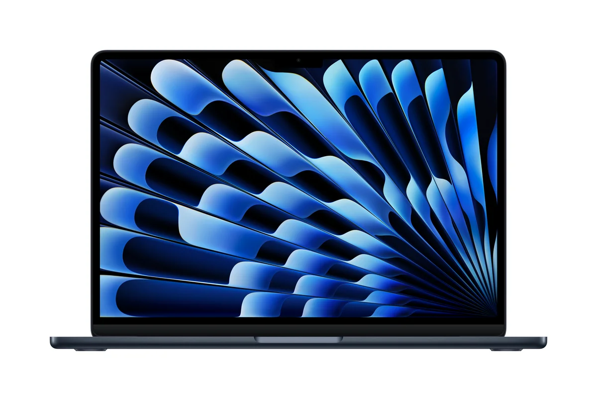 MacBook Air 13-inch in Midnight, open and facing forward.